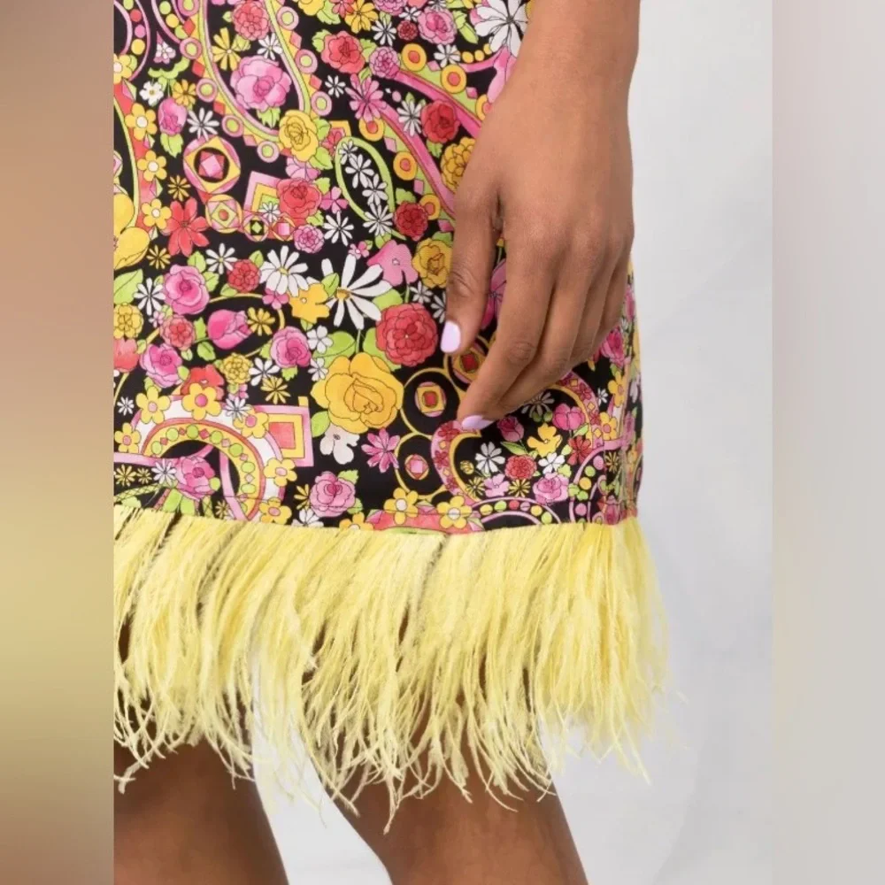 LA DoubleJ / Silk Feather swing a line mini Dress small S - Picture 2 of 5